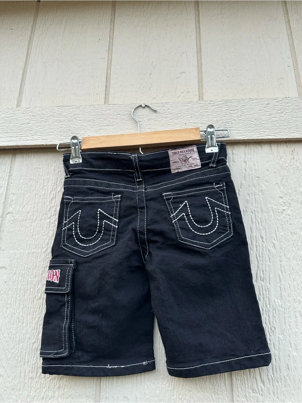True Religion Black Shorts with White Stitching kids Boys Size M (5/6)